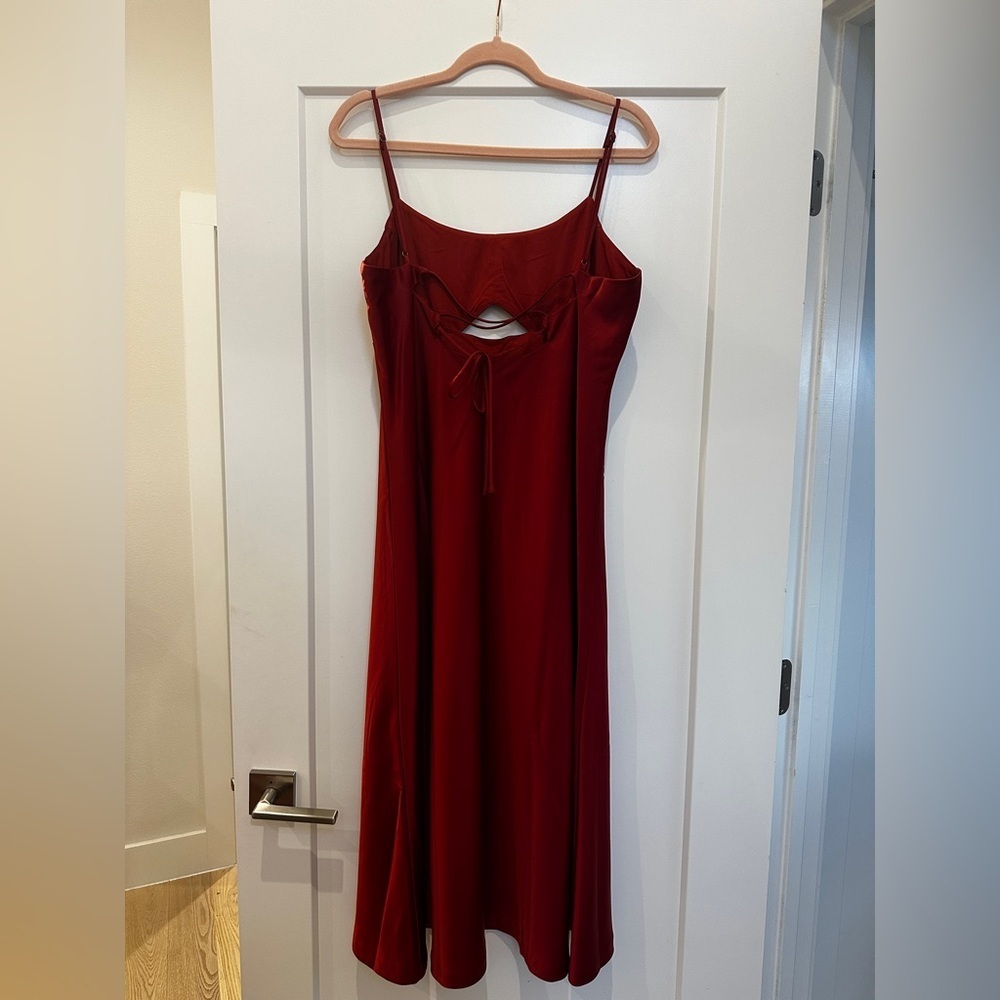NWT Banana Republic Red Satin Slip Dress Thin Strap Cutout Size 12 Large - Picture 7 of 11